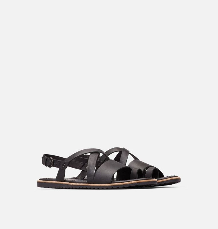 Sorel Dam Sandaler Svarta - Ella™ Criss Cross Flat - LKG-879503